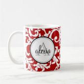 Mug Cherry Red Monogramme Damask Imprimer (Gauche)