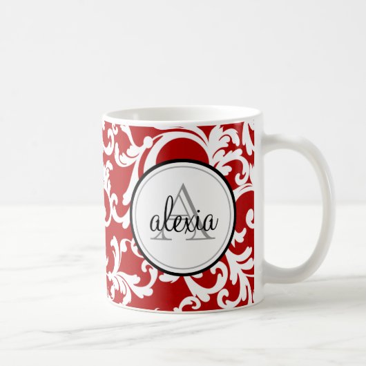 Mug Cherry Red Monogramme Damask Imprimer (Droite)