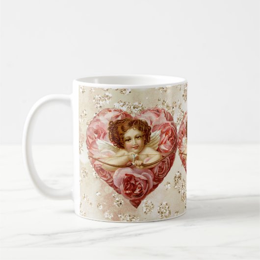 Mug Cherub avec Flèche Rose Heart Bokeh Bling (Gauche)