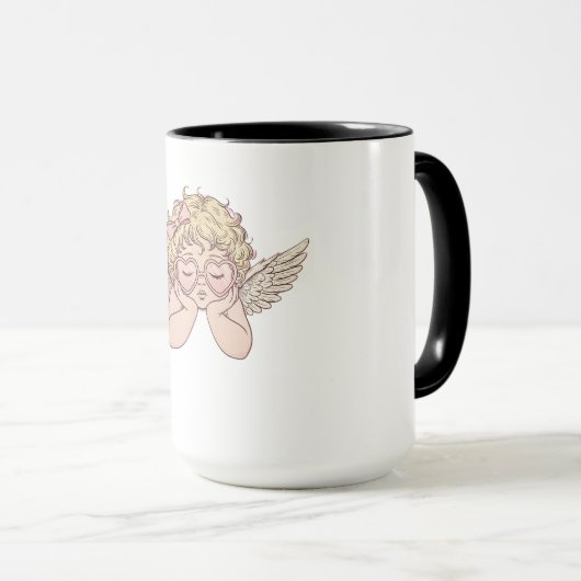 Mug Chérubin de Paysage Onirique Fantaisiste avec Cœur (Devant droit)