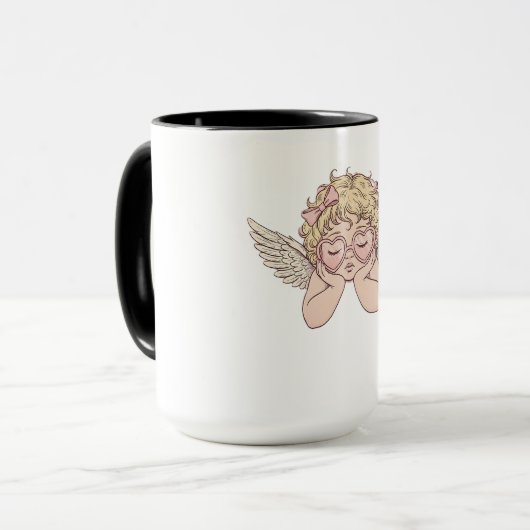 Mug Chérubin de Paysage Onirique Fantaisiste avec Cœur (Devant gauche)