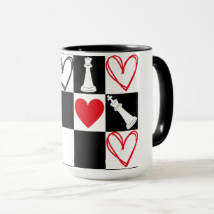 Mug Chessboard Coeur Valentines Jour Noir&Blanc