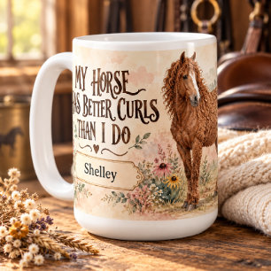 Mug Cheval américain Bashkir Curly floral personnalisé