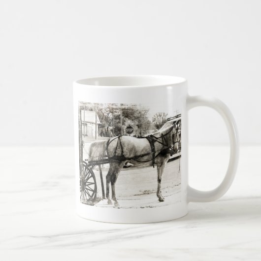 Mug Cheval Amish gris en noir et blanc (Droite)