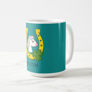 Mug Cheval avec Chaussure à Cheval d'Or, Shamrock   Pe