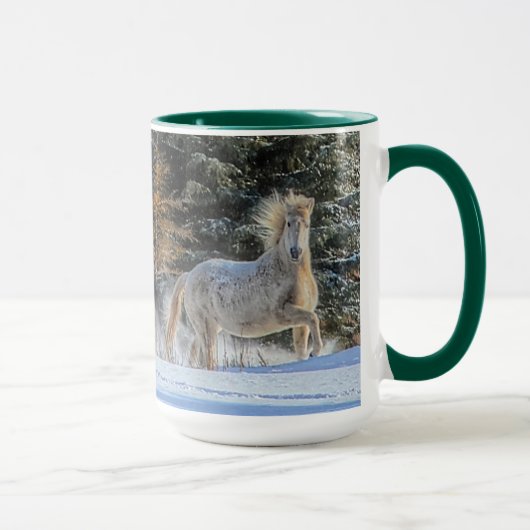 Mug Cheval blanc coule en hiver photo neige (Droite)