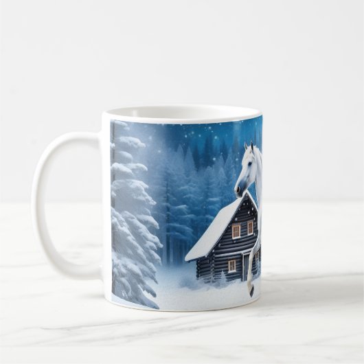 Mug Cheval blanc dans la forêt d'hiver (Gauche)