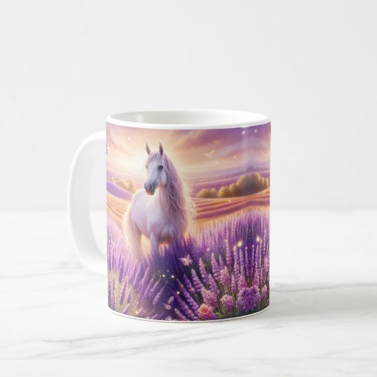 Mug Cheval blanc dans un champ de lavande (Devant gauche)