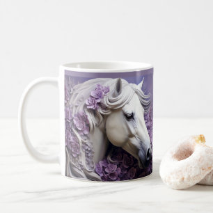 Mug Cheval blanc imprimé en 3D Fleurs violettes