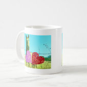 Mug Cheval blond et Coeurs rose et rouge (Devant gauche)