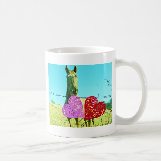 Mug Cheval blond et Coeurs rose et rouge (Droite)