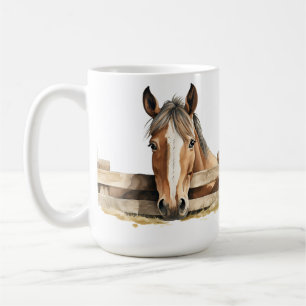 MUG CHEVAL BROWN ET BLANC ADORABLE AU-DESSUS DE LA FEN