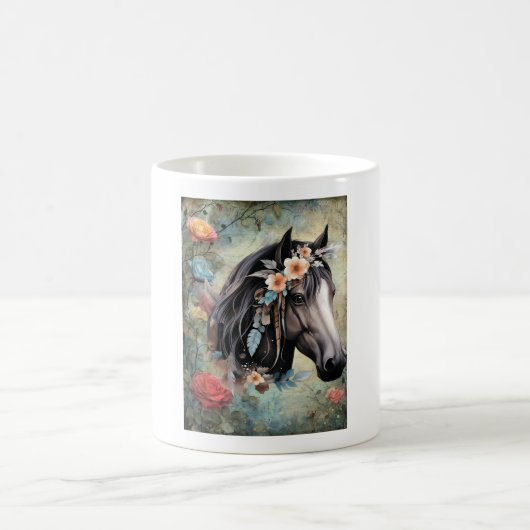 Mug Cheval brun dans les fleurs. (Centre)