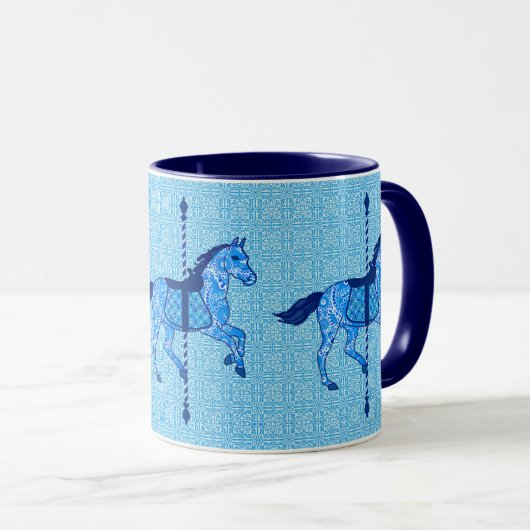 Mug Cheval de carrousel - bleu de cobalt et de ciel (Devant droit)