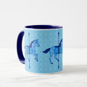 Mug Cheval de carrousel - bleu de cobalt et de ciel (Devant gauche)