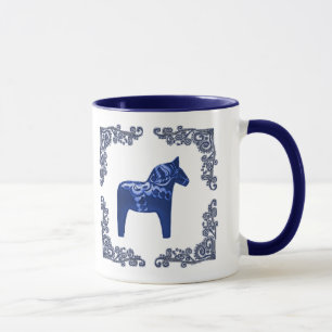 Mug Cheval de Dala de Suédois avec le rouleau bleu de