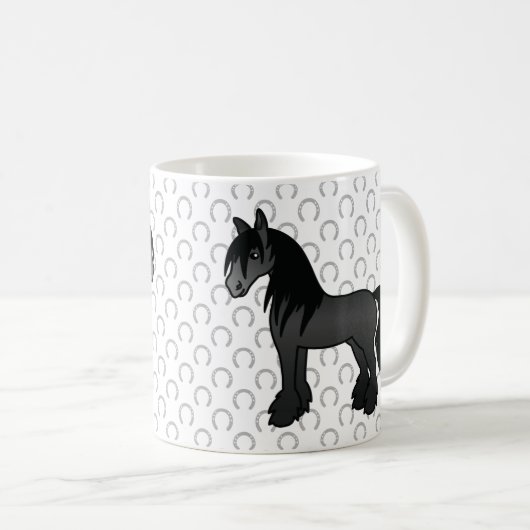 Mug Cheval de dessin animé Black Gypsy Vanner Clydesda (Devant droit)