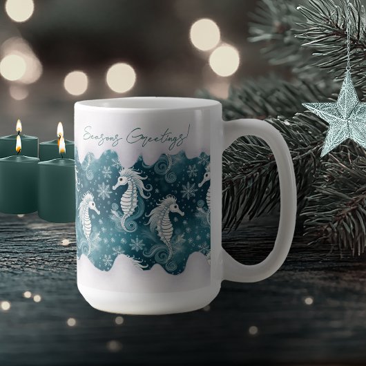 Mug Cheval de mer et flocons de neige de Noël côtier #