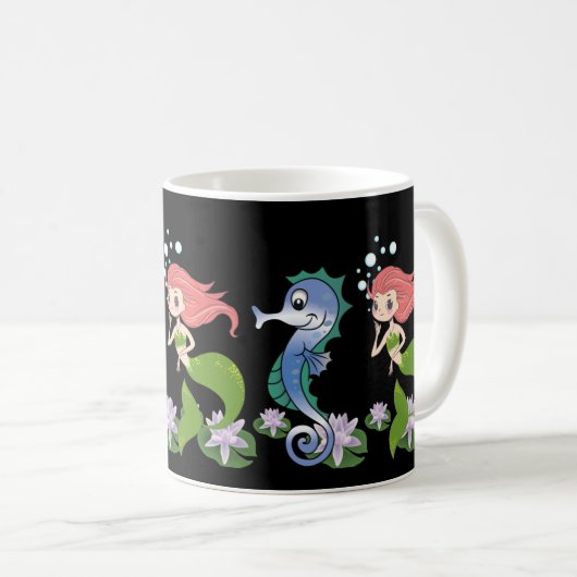 Mug Cheval de mer mignon et petite sirène nager ensemb (Devant droit)