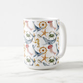 Mug Cheval de mer, Navires Roue, baleines, Crabe, Élev (Devant droit)