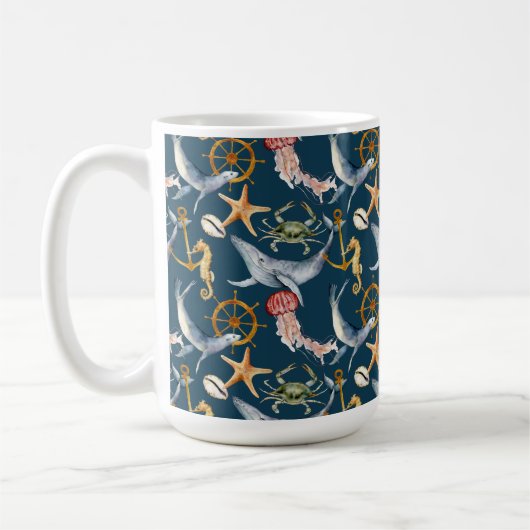 Mug Cheval de mer, Navires Roue, baleines, Crabe, Star (Gauche)