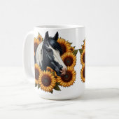Mug Cheval de peinture noir et blanc avec tournesol (Devant gauche)