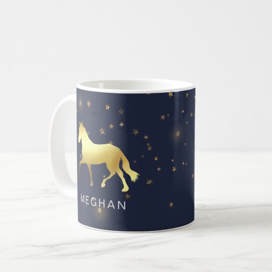 Mug cheval d'or étoiles équestre Monogramme (Devant gauche)