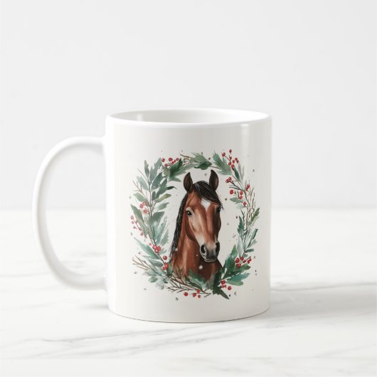 Mug Cheval équestre de Noël Wreath Nom de la calligrap (Gauche)