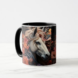 Mug Cheval et fleurs, Cadeau équestre, Équitation
