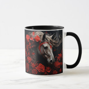 Mug Cheval et fleurs, Cadeau équestre, Équitation