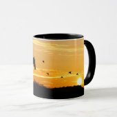 Mug Cheval et oiseaux Silhouetté au lever du soleil (Devant droit)