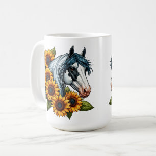 Mug Cheval et tournesols de peinture Tovero noir et bl