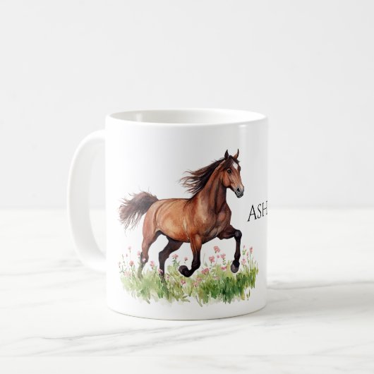 Mug Cheval Fleurs roses (Devant gauche)