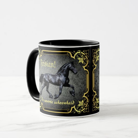 Mug Cheval frison/De zwarte schoonheid/or/noir (Devant gauche)