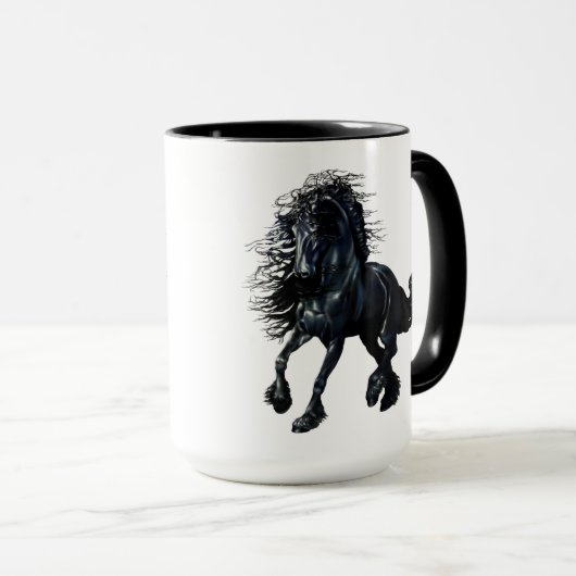 Mug Cheval frison et noir d'étalon, la beauté noire (Devant droit)