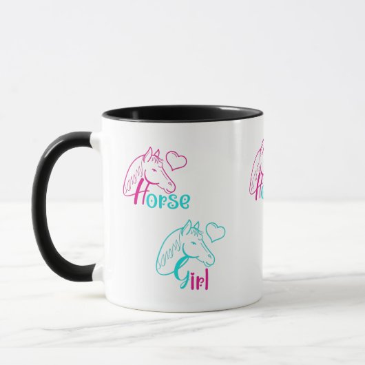 Mug Cheval Girl en rose et turquoise (Gauche)