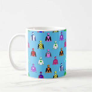 Mug Cheval Jockey Motif en soie sur bleu