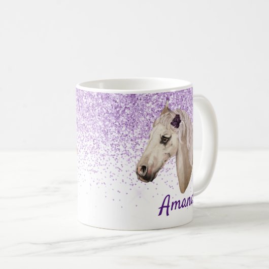 Mug Cheval Lover Nom du monogramme Parties scintillant (Devant droit)