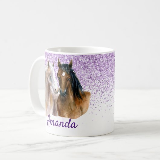 Mug Cheval Lover Nom du monogramme Parties scintillant (Devant gauche)