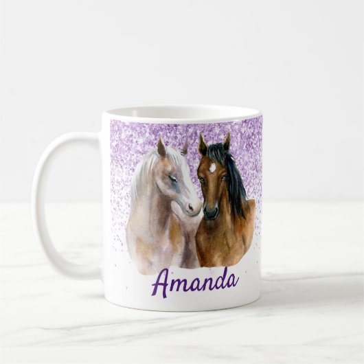 Mug Cheval Lover Nom du monogramme Parties scintillant (Gauche)