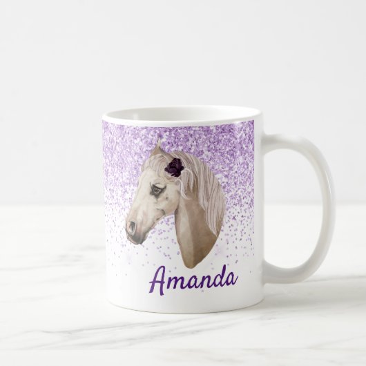 Mug Cheval Lover Nom du monogramme Parties scintillant (Droite)