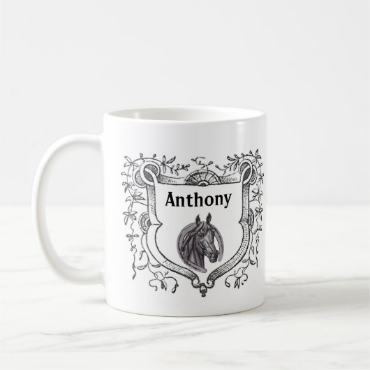 Mug Cheval Lover Ornate Shield Etching Antique Sketch (Gauche)