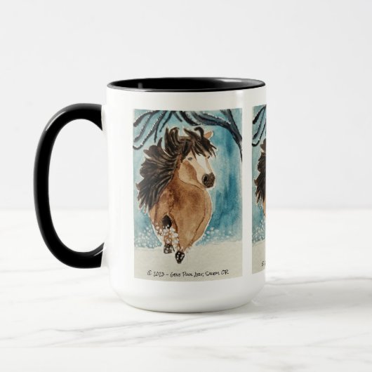 Mug Cheval miniature en Neige Aquarelle Art original (Gauche)