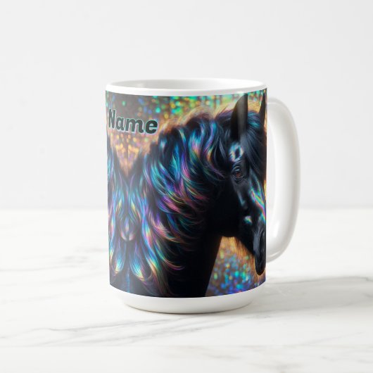 Mug Cheval noir avec Mane Iridescente (Devant droit)