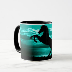 Mug Cheval noir Ciel Turquoise et eau
