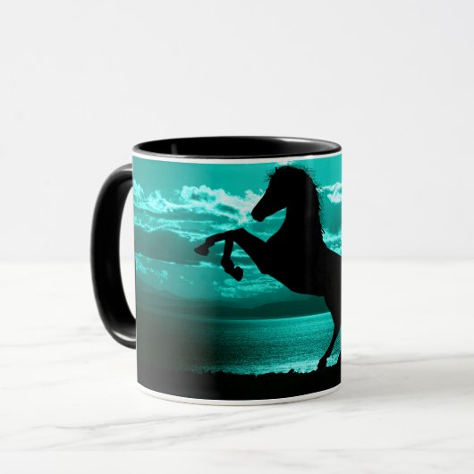 Mug Cheval noir Ciel Turquoise et eau (Devant gauche)