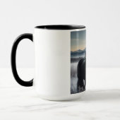 Mug Cheval noir dans la neige avec couronne de Noël (Gauche)