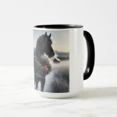Mug Cheval noir dans la neige avec couronne de Noël (Devant droit)