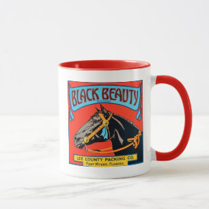 Mug Cheval noir de beauté sur l'arrière - plan rouge