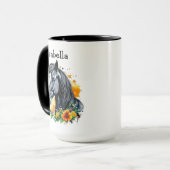 Mug Cheval noir entouré de fleurs Personnalisé (Devant gauche)